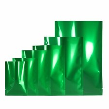 Flat Glossy Green Foil Open Top Mylar Bags Sample Pouches Variety QTY & Sizes