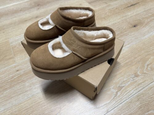 NIB UGG BEA MARY JANE PLATFORM WATER RESISTANT SUEDE SLIP ON CHESTNUT SIZE US 6