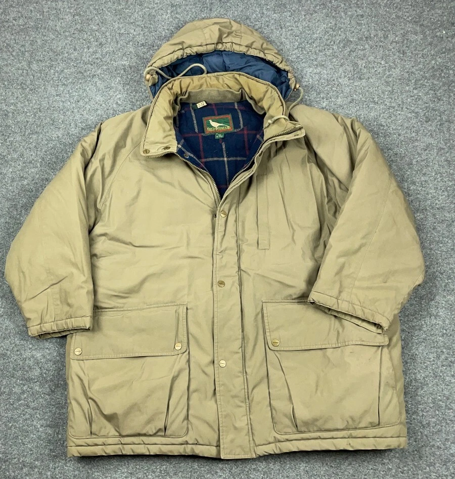 VTG Field & Stream Flannel Lined Parka Jacket Adult Big 3X Beige Removable Hood