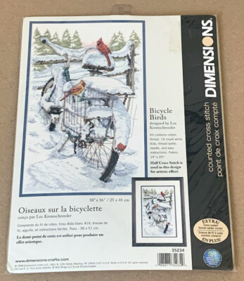 Dimensions / Kromschroeder ''Bicycle Birds'' Snow / Cardinals Cross Stitch Kit NIP