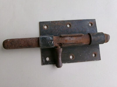 verrou ancien tirette targette coulissant, fer forgé, - Photo 1/4