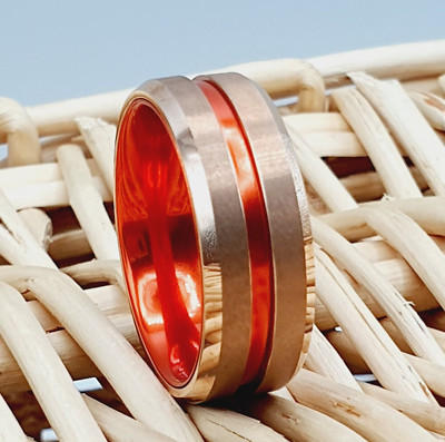 Scratch-Resistant Orange & Roe Gold Tungsten Ring   Durable Personalized Band