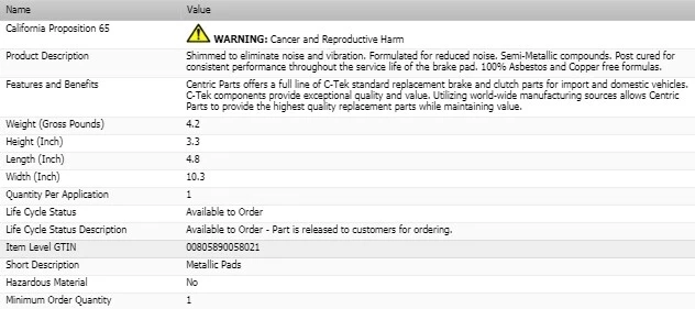 BRAKE PADS REAR SEMI-METALLIC LEFT & RIGHT SET FOR 1988-1990 CHEVROLET C50 - Image 4 of 4