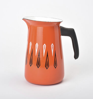 Vintage US Stamping Company Enamalware, Coffee Pot Atomic Orange/ Black MCM