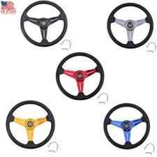 US STOCK 14” Deep Dish 6 Bolt Steering Wheel with Horn Button Car Sport Racing 