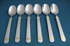 6 Place Oval Soup Spoons Wallace GOLD CHARDONNAY 18/8 Stainless LIGHT USE 7 3/8"