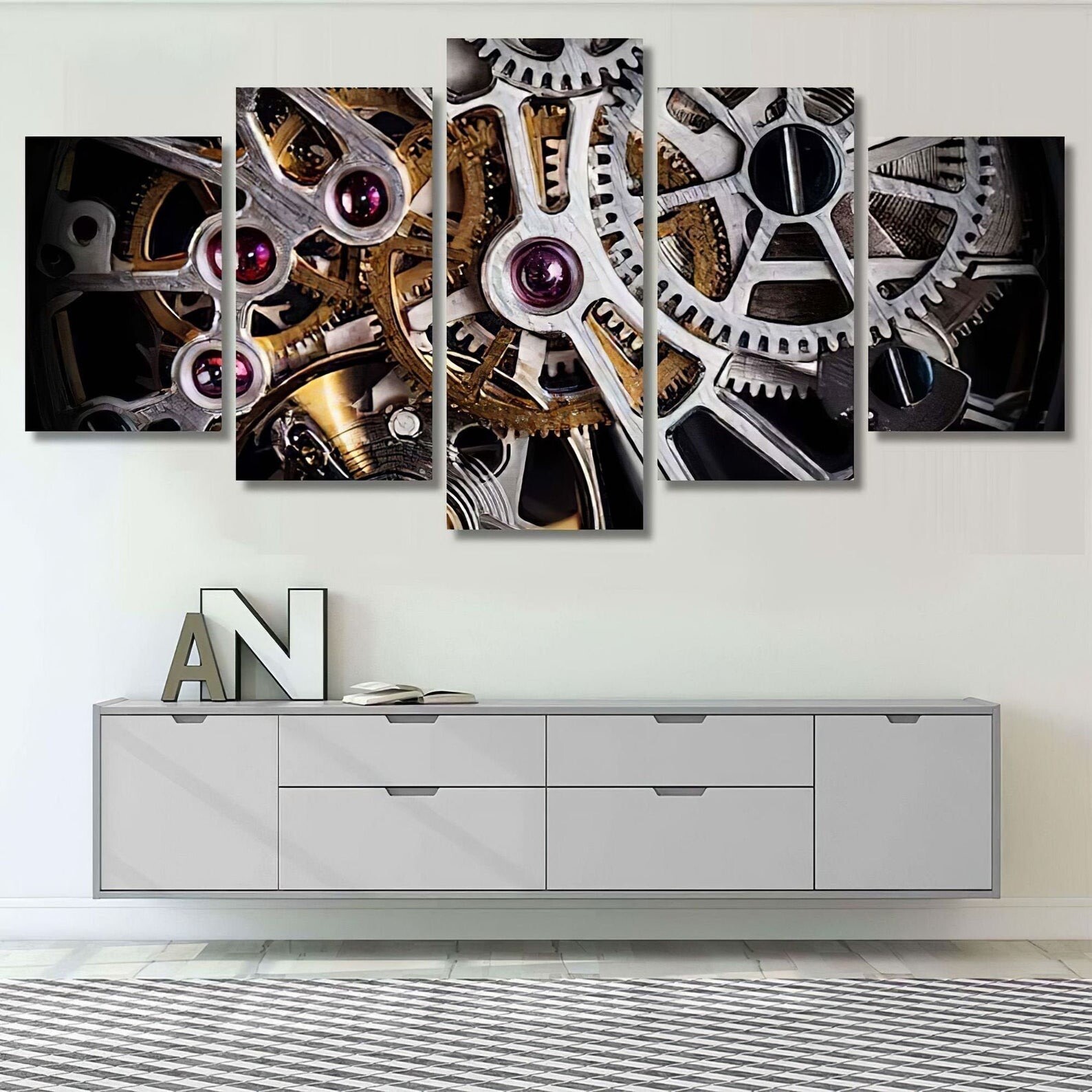 Clock Mechanism 5 Piece Canvas Print Wall Art Poster Home Decoration