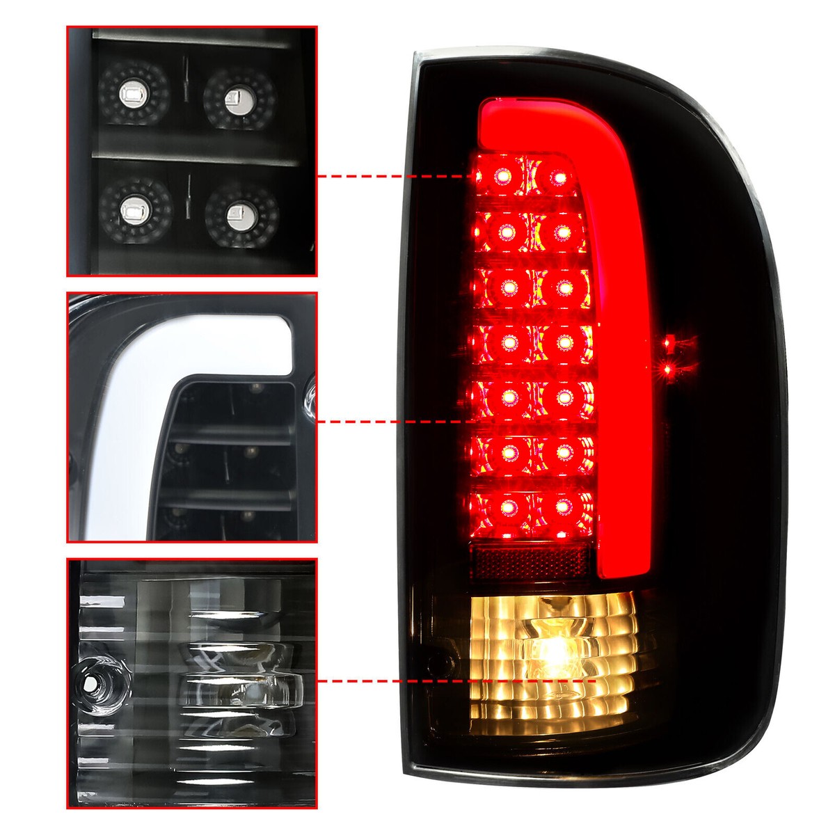 Set Of Pair Black Clear C-Bar LED Taillights For 1995-2000 Toyota Tacoma 2WD 4WD - Foto 3