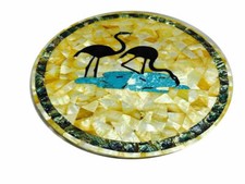15" white marble table top coffee center decor inlay malachite mop wall panel