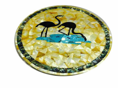 14'' white marble table top coffee center decor inlay malachite mop wall panel