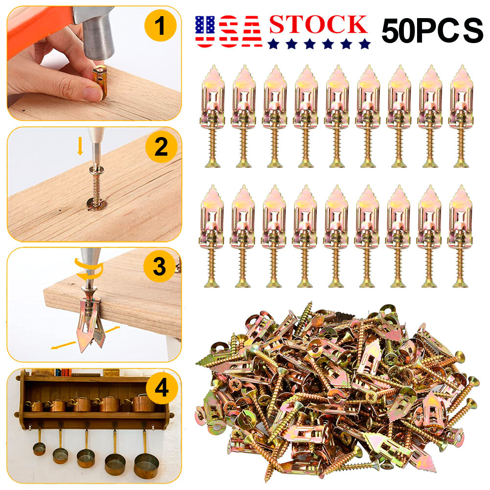Set of 50 Self Drilling Anchors Screws Drywall Carbon Steel Hollow Wall Anchor