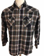 Men Ely Cattleman Snap Black Brown Long Sleeve L/S Shirt Flannel Cotton Plaid LT