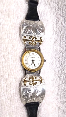 Montana Silversmiths Watch Engraved Silver Gold Accent Black  display picture 1