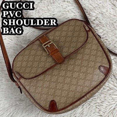 Very Good Condition CELINE PVC Shoulder Bag Macadam Pattern Crossbody Brown 