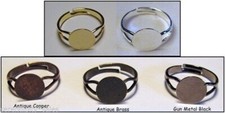 50 Adjustable RING BLANKS with 10mm Round Flat pad ~10 each x 5 Different Colors