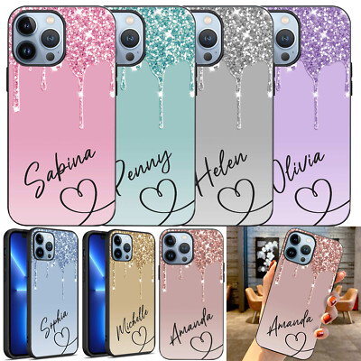 Logo Name Engraved Phone Case Glitter Personalized Name