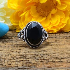 Beautiful Black Onyx Gemstone 925 Sterling Silver Handmade Ring All Size