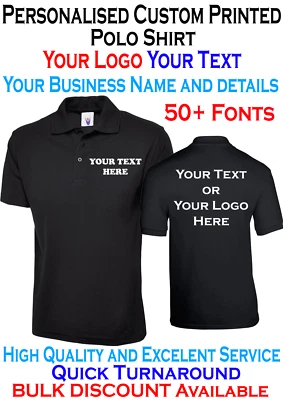 Personalised Custom Printed Polo Shirt Uneek your text logo unisex workwear top
