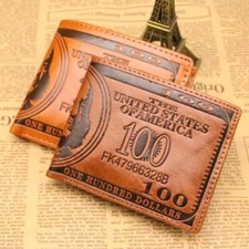 100 Dollar Bill Purse PU Leather Bifold Card Photo Holder Wallet Handbag for Men
