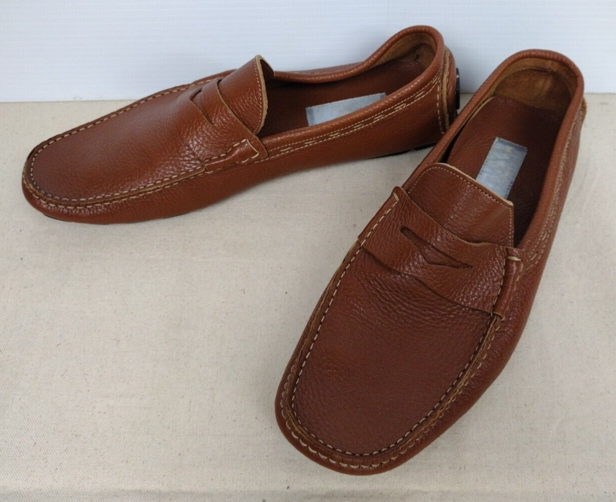 Simone Mariotti Men's Light Brown Pebbled Leather Slip On Driving