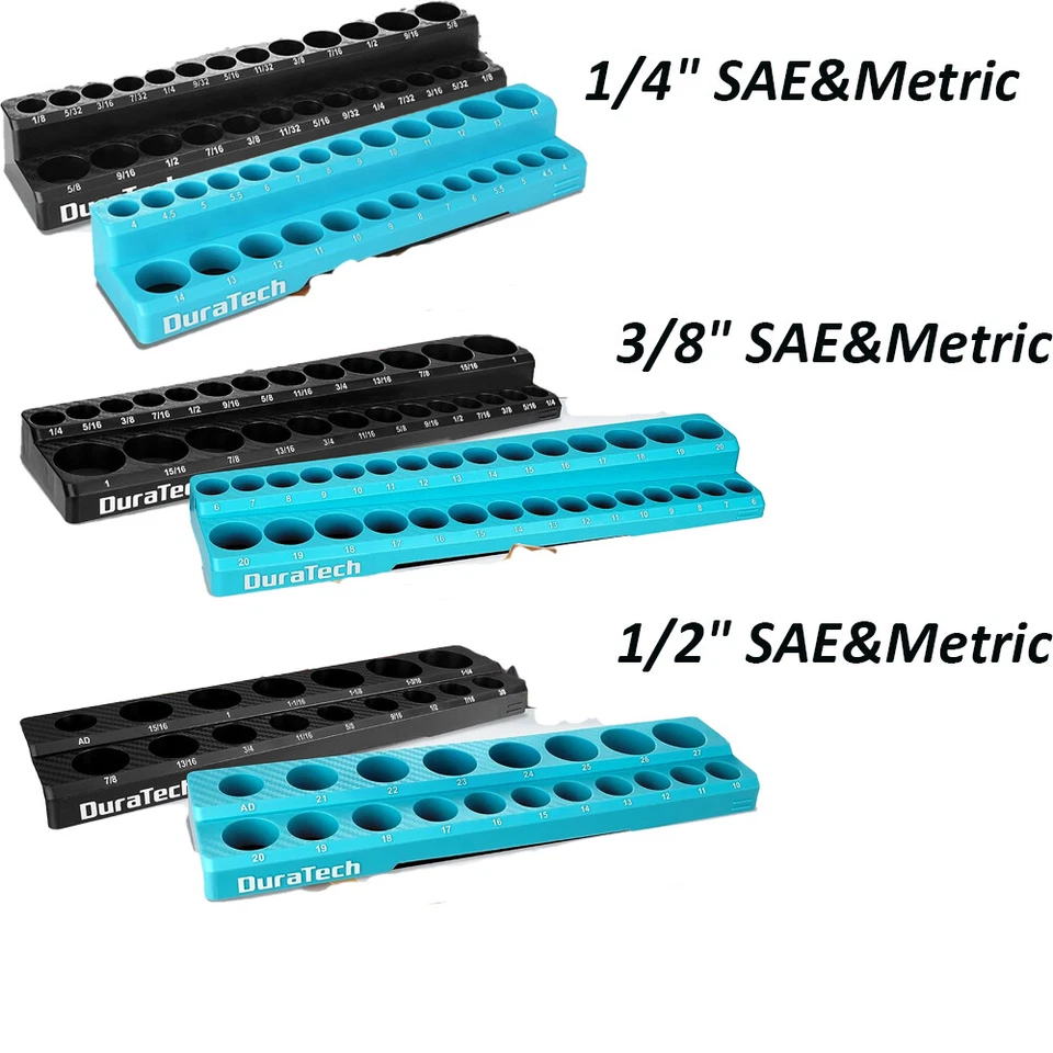 DURATECH 2PCS 3/8"/1/4"/1/2" Magnetic Socket Organizer Socket Holders SAE Metric - Image 2 of 4