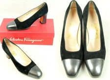 SALVATORE FERRAGAMO Italy Black Platform Pumps Shoes Slip On Block Heel 7.5