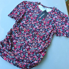 FUJUUYL Women’s Floral Bodycon Shirt M Short Sleeve Pullover Round Neck