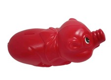 Red Blow Mold Piggy Bank 11 inch No opening hole Sticker Eyes