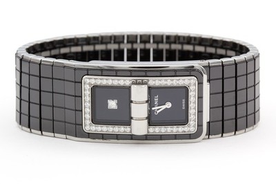 Chanel Code Coco Black Ceramic Diamond Bezel Quartz Watch H5148
