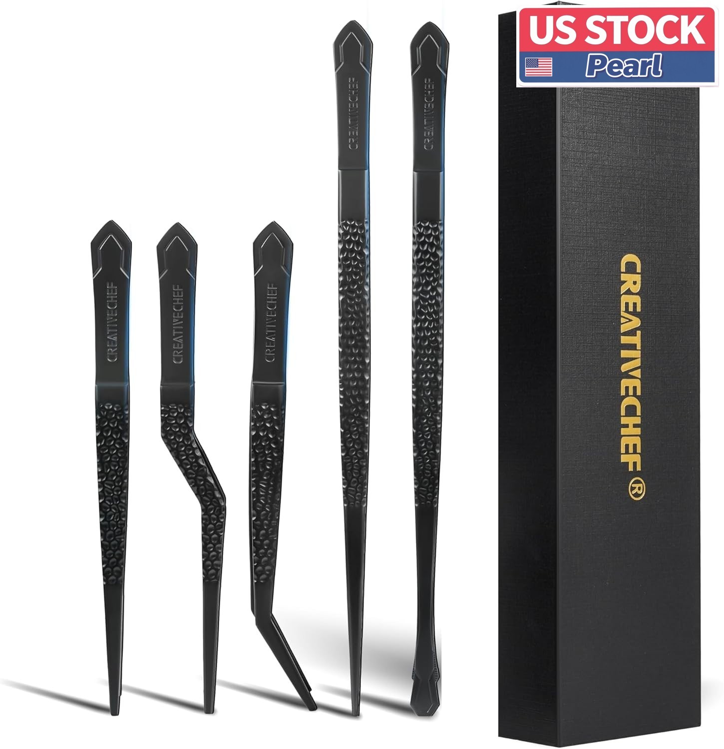 US Stock Cooking Tweezers Chef Tongs 5 Pc Set Stainless Plating Pasta Steak