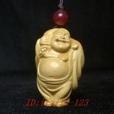 1.5 Inch Chinese Boxwood carved fund sources Maitreya Buddha statue Netsuke Gift