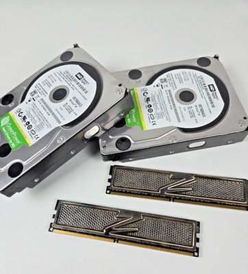 (2) Western Digital WD WD7500AACS 750GB 3.5'' SATA II Hard Drive OCZ Gold Ram Mem