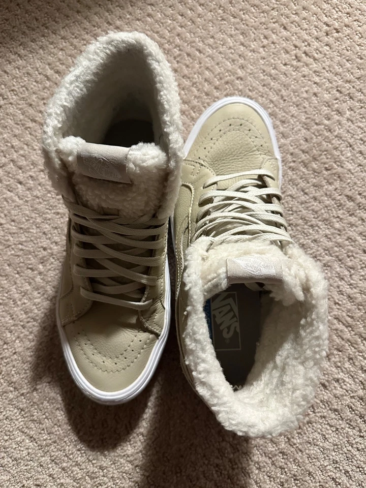 Top alto Vans Sk8-Hi Sherpa forrado de cuero para mujer 8 hombres 6,5 UltraCush beige Foto 3 de 4
