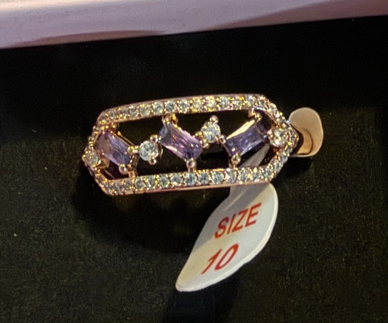 Bomb Party Ring Size 10 Dark Amethyst CZ Rose Gold Plating “Maze Of Sparkle”