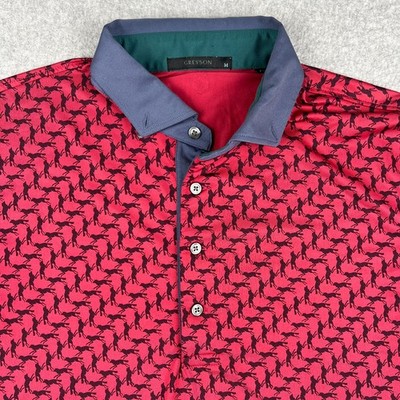 Greyson Dances with Wolves Polo Shirt AOP Print Pattern Medium Golf Red Animal