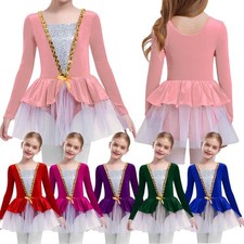 Girls Leotard Figure Skating Costume Birthday Skirts Competition Dress Party