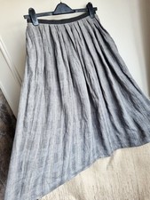 TOAST womens Skirt 8 Grey lagenlook Linen Check pocket Plaid Flare Knee Midi Art