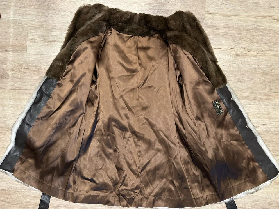 Abrigo de piel sintética para mujer Tissavel France 10 grandes visón blanco rubio marrón forrado de colección Foto 3 de 4