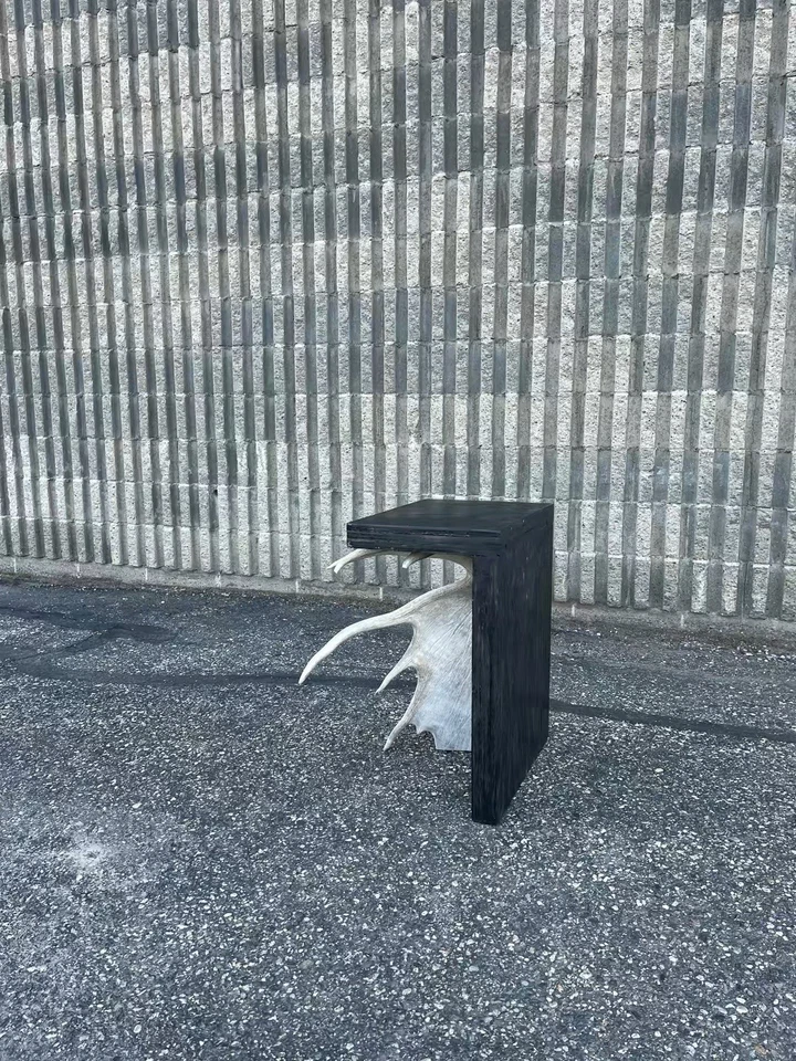 Stag T Stool/Nightstand Custom Handmade With Plywood & Alaskan Moose Antler - Image 2 of 4