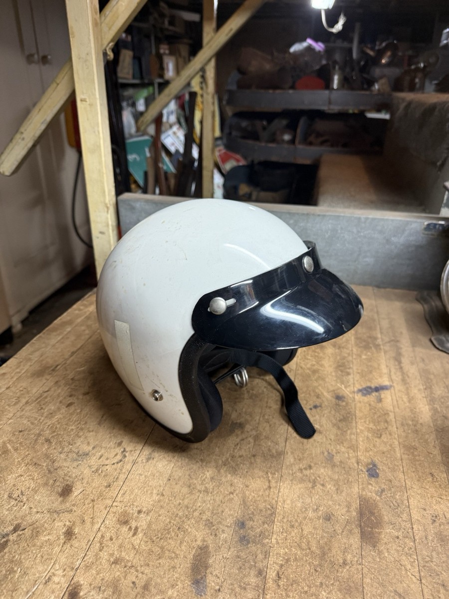 1976 vintage motorcycle helmets Vintage Old 1976 White Motorcycle Racing Safety Helmet W Visor L Large USA