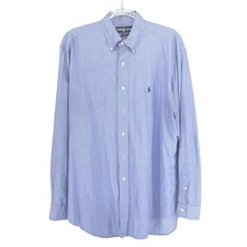 Ralph Lauren Yarmouth Striped Button Down Shirt Men Blue White Cotton Size 16 35