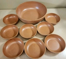 Vintage Fllingers Wood Salad, Rice Bowls Set Of Nine Bowls 1 Large, 8 Regular 