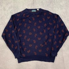 Vintage abstract knitted jumper Patterned Grandad knit sweater Men's L