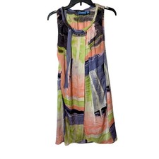 Simply Vera Vera Wang Sleeveless Shift Dress XS Embellished Pleated Multicolor