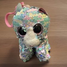 TY Beanie Baby Whimsy the Cat Flippables Keychain Backpack Clip Iridescent Color