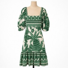 Farm Rio Tropical Pineapple Puff Sleeve Peasant Dress Size XS PP Resort Vacation