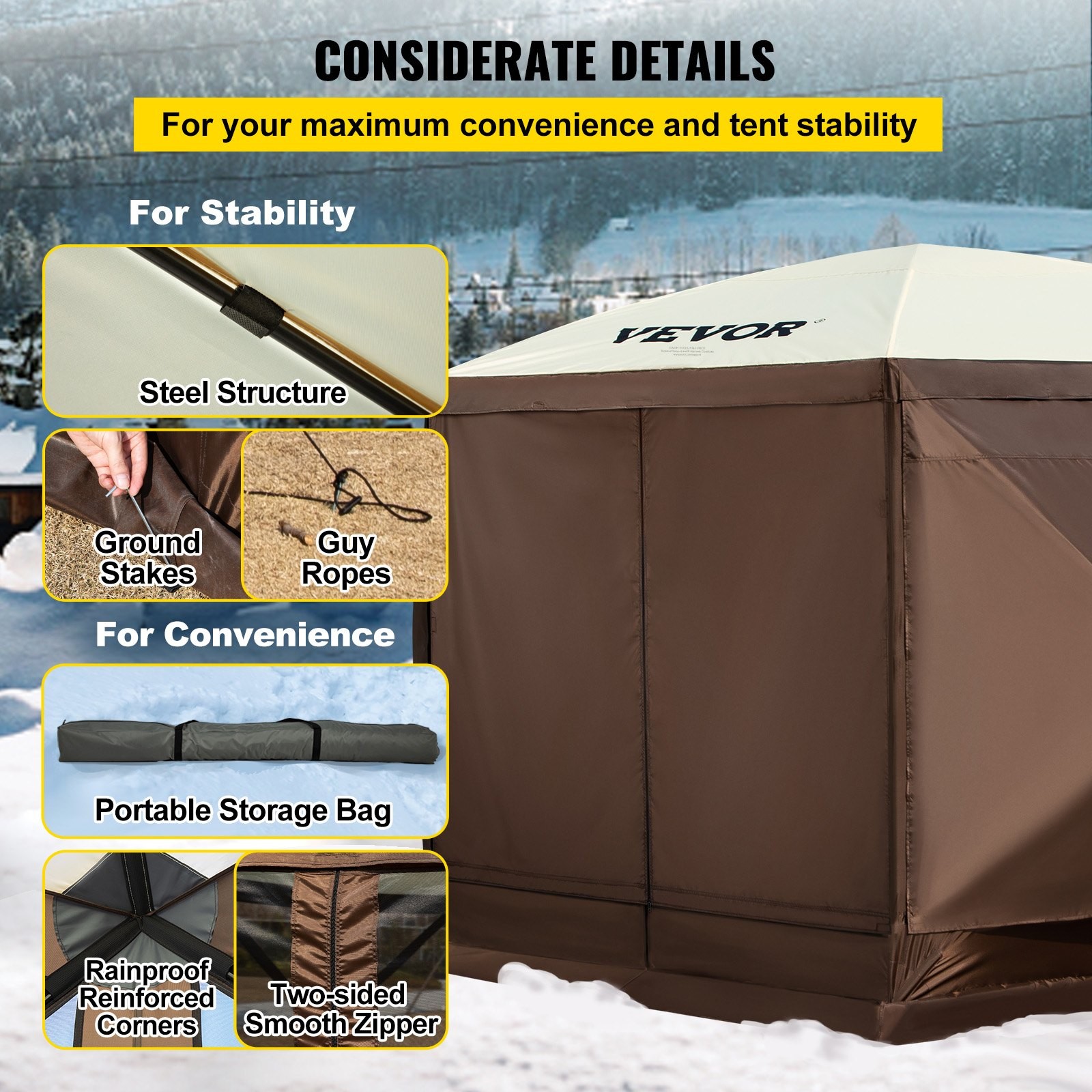 VEVOR Gazebo Screen Tent, 10 x 10 ft, 6 Sided Pop-up Camping Canopy Shelter Tent