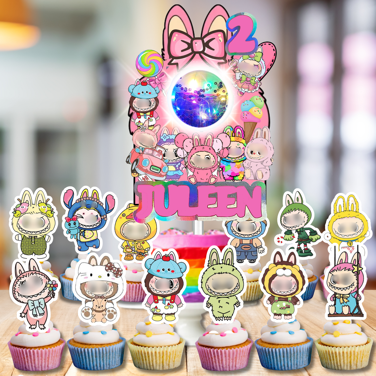 LABUBU PARTY banner cupcake BIRTHDAY DECORATION BALLOON TABLEWARE