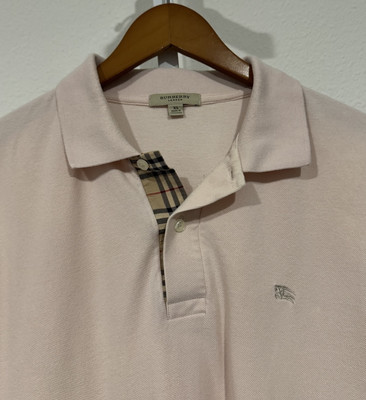 Burberry London Polo Shirt Mens Light Pink Cotton Pique Short