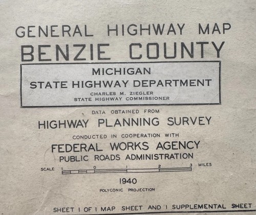 Vintage 1940 Benzie County MI Highway Map 18 X24 Approx Unframed Original - Picture 3 of 4